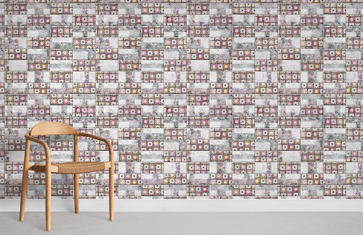 repeat pink flower pattern tile wall mural room