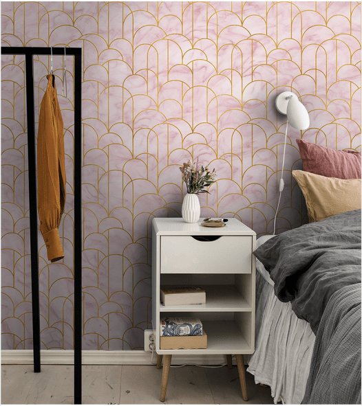 Pink Geometric Arch Pattern Mural Wallpaper in bedroom