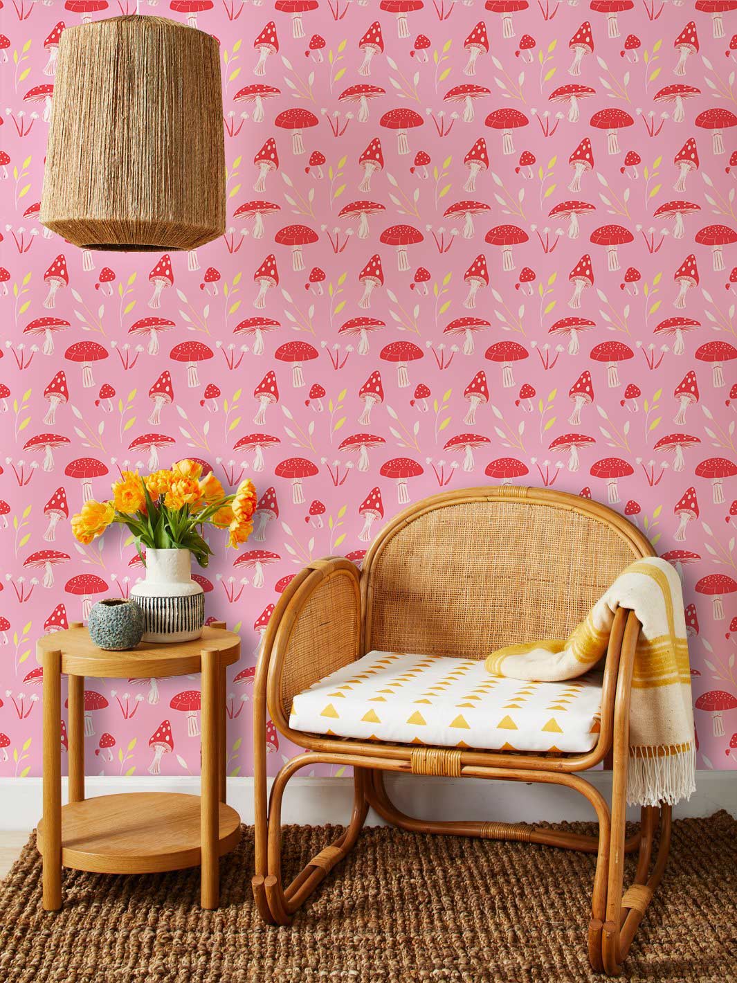 custom pink mushrooms wallpaper mural for hallway