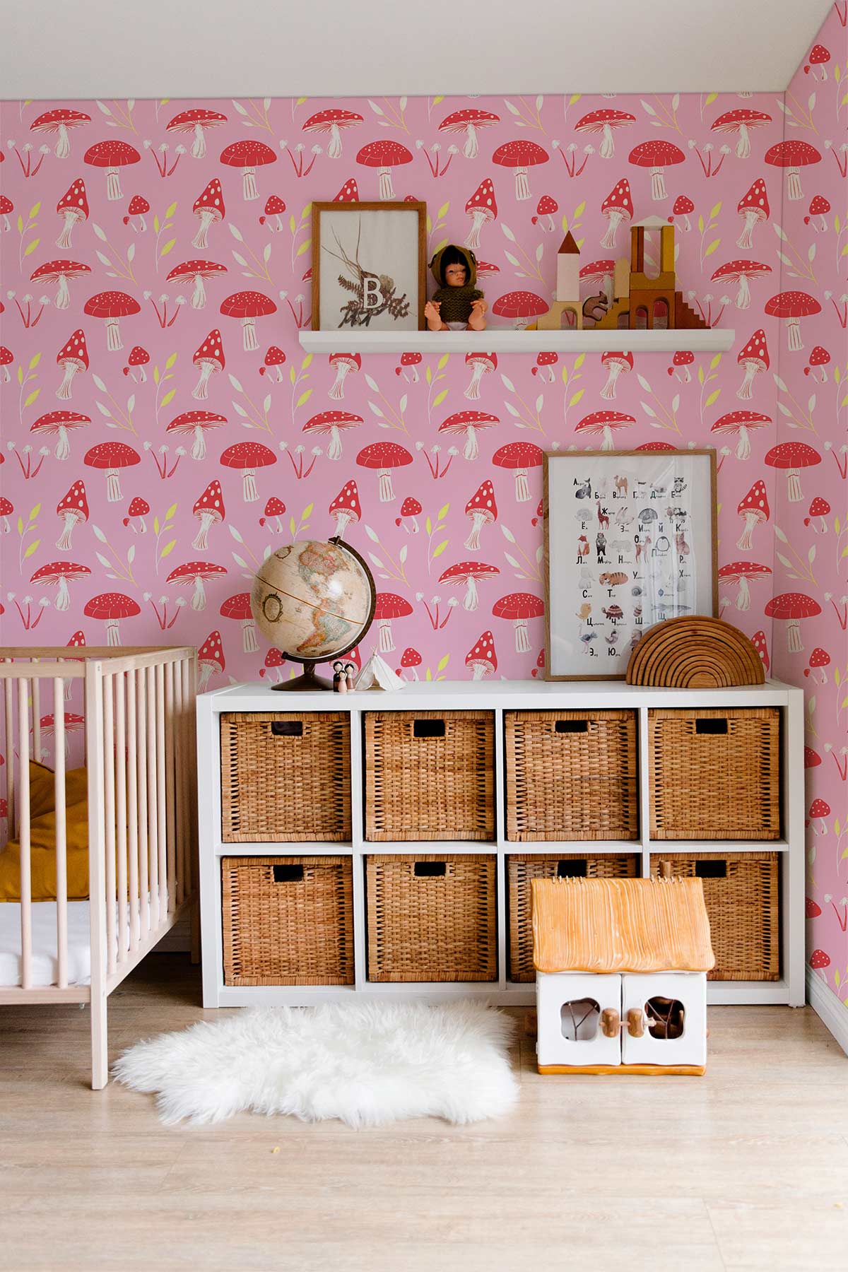 custom pink mushrooms wallpaper mural for living room decor