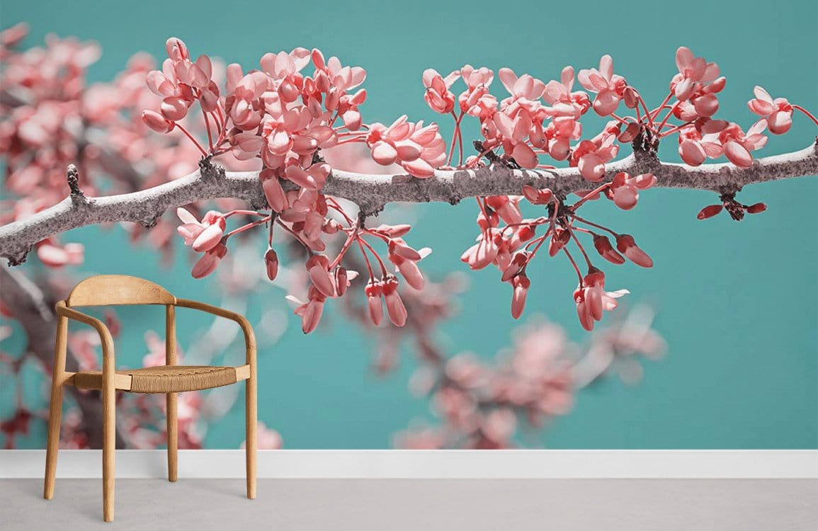 Pink Blossom Floral Wall Mural in living room