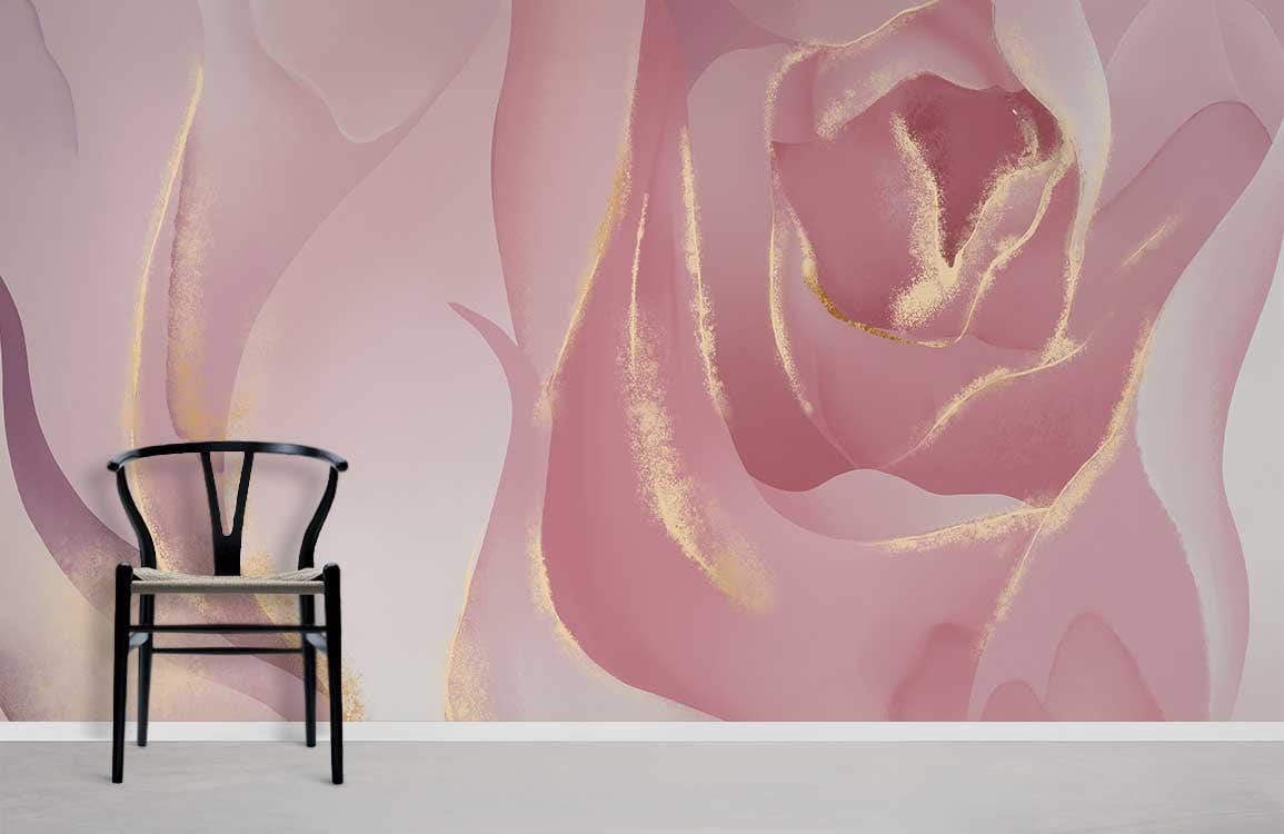 Elegant Pink Gold Floral Mural Wallpaper