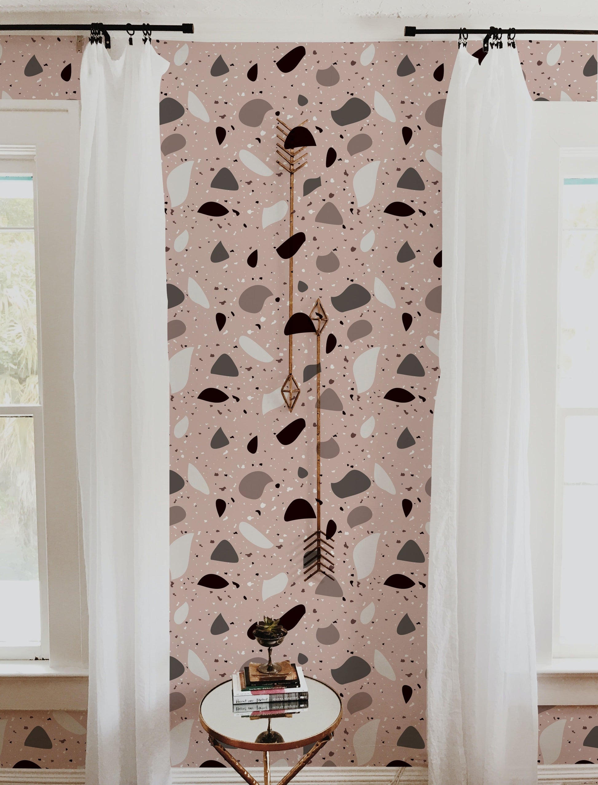 Home Decoration Wallpaper Mural with a Pink Terrazzo and Marble Pattern