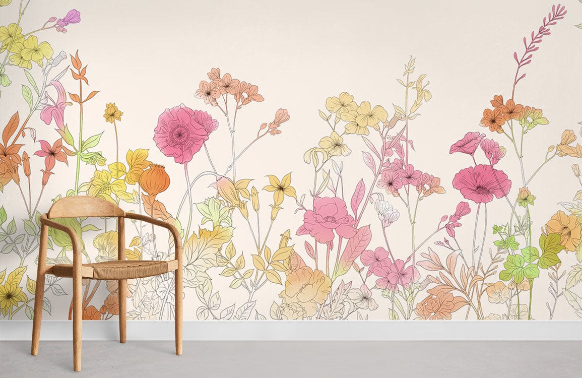Vintage Botanical Sketch Floral Mural Wallpaper