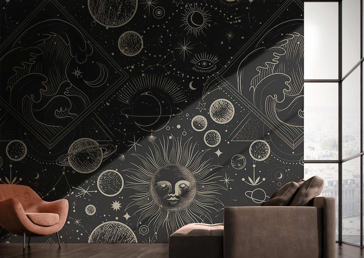 Pattern of Planet Signs Wallpaper Mural for Use in Decorating the Living Room