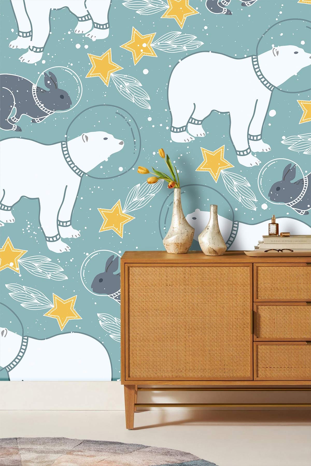 Polar Bear Rabbit Cartoon Wallpaper Design