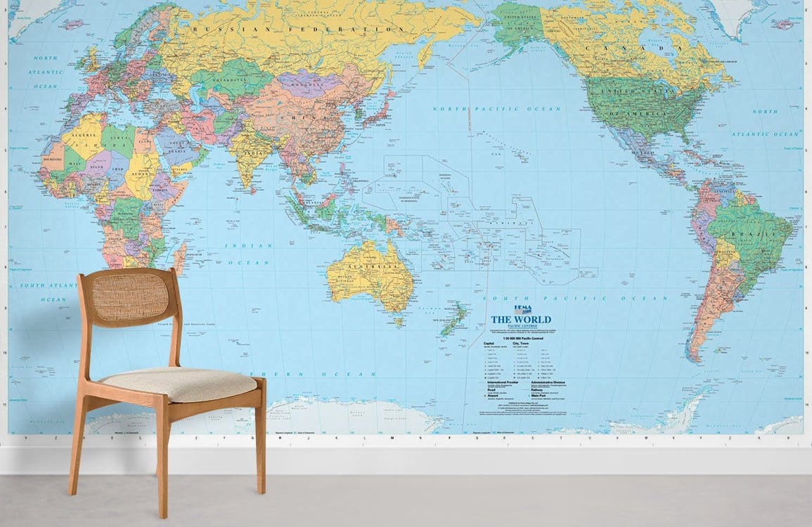 Vintage World Map Mural Wallpaper in office