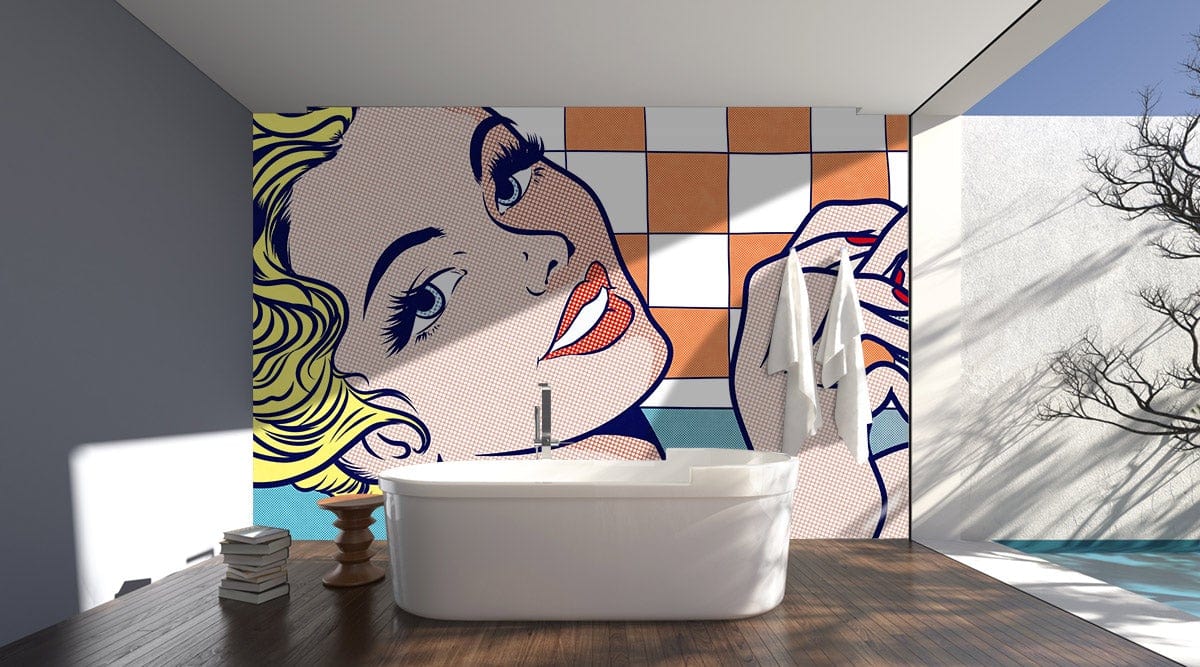Vintage Pop Art Retro Mural Wallpaper in bathroom