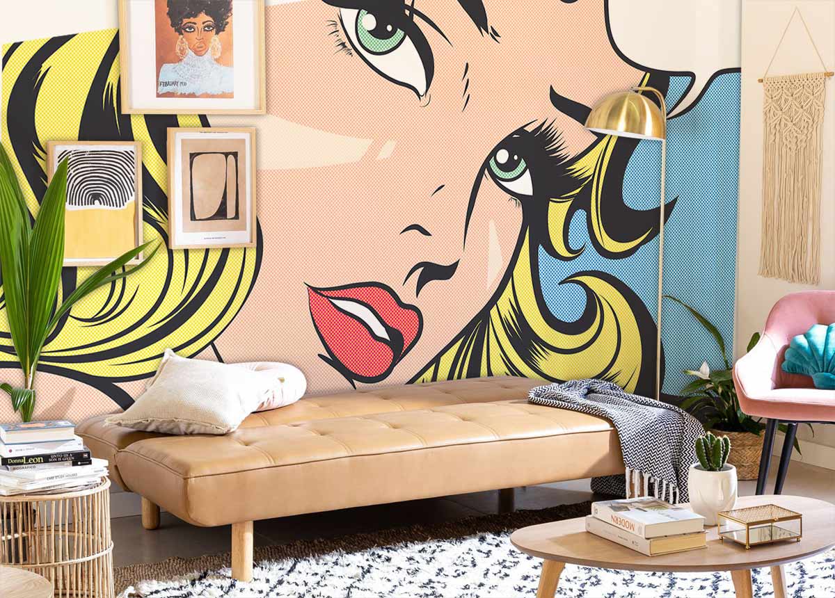 Vintage Pop Art Beauty Mural Wallpaper in living room