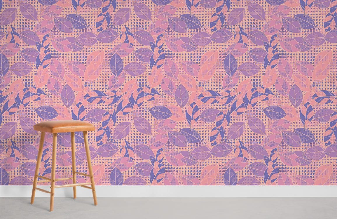 Pink Leaf Geometric Botanical Mural Wallpaper