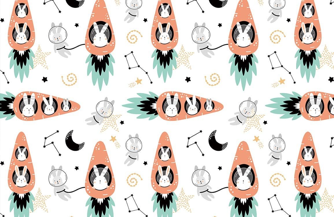 Whimsical Space Cat Mural Wallpaper in children's room