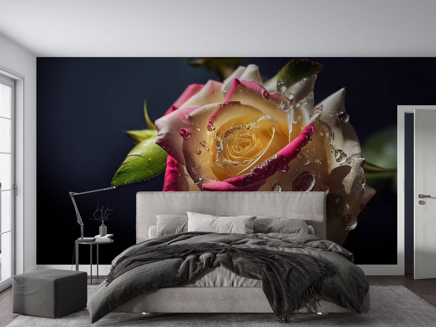 Rainbow Rose Wallpaper Mural for Use as a Decoration in the Bedroom