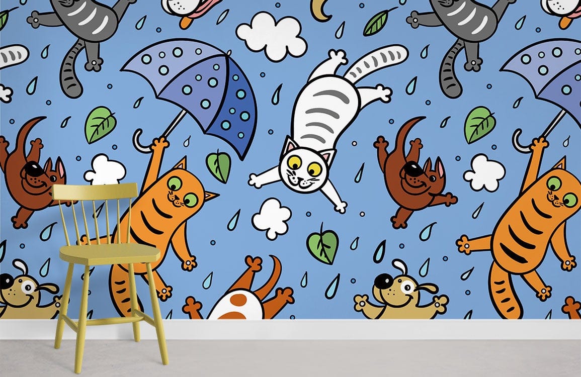 Whimsical Playful Cat Wallpaper Mural in playroom