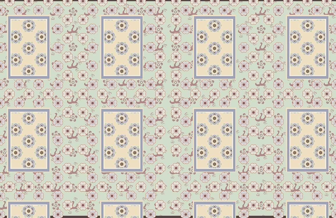 Plain wallpaper design featuring a rectangle and flowers