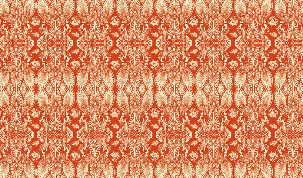 traditional red unique pattern mural wallpaper for room design