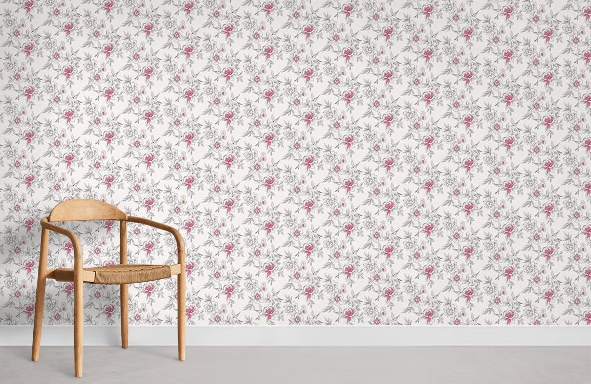 Vintage Pink Floral Mural Wallpaper