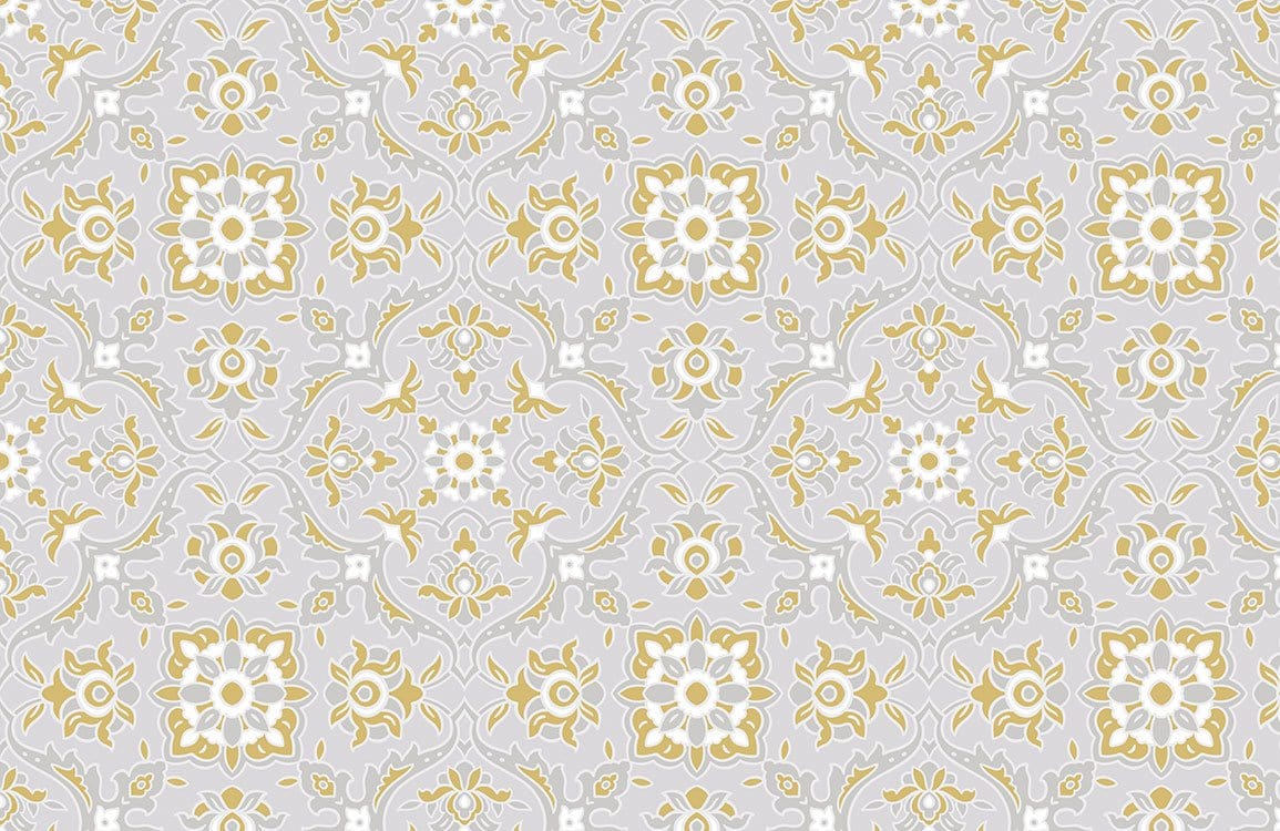 Elegant Gold Floral Damask Wallpaper Mural