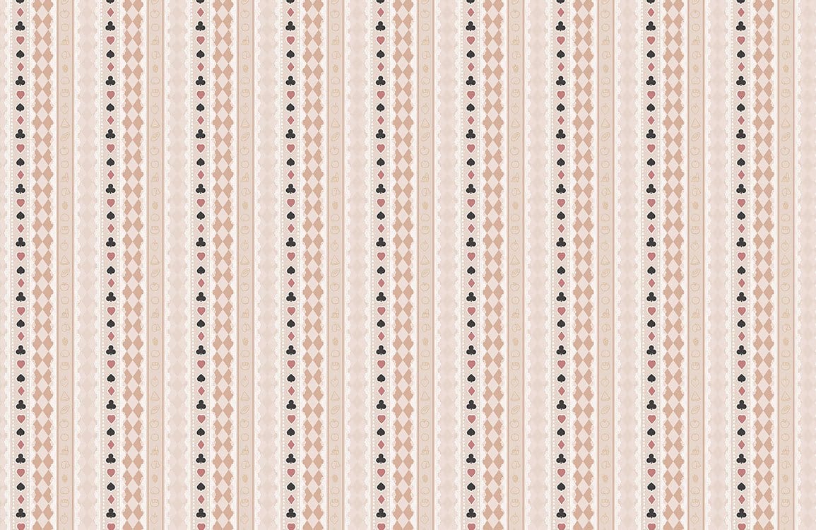 Wallpaper Mural with a Repeating Pattern of Cards and Foods