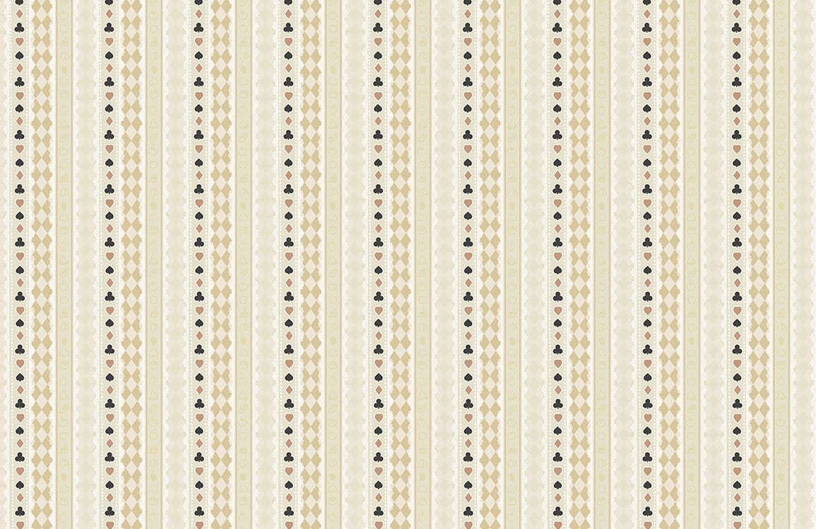 Wallpaper Mural with a Repeating Pattern of Cards and Foods
