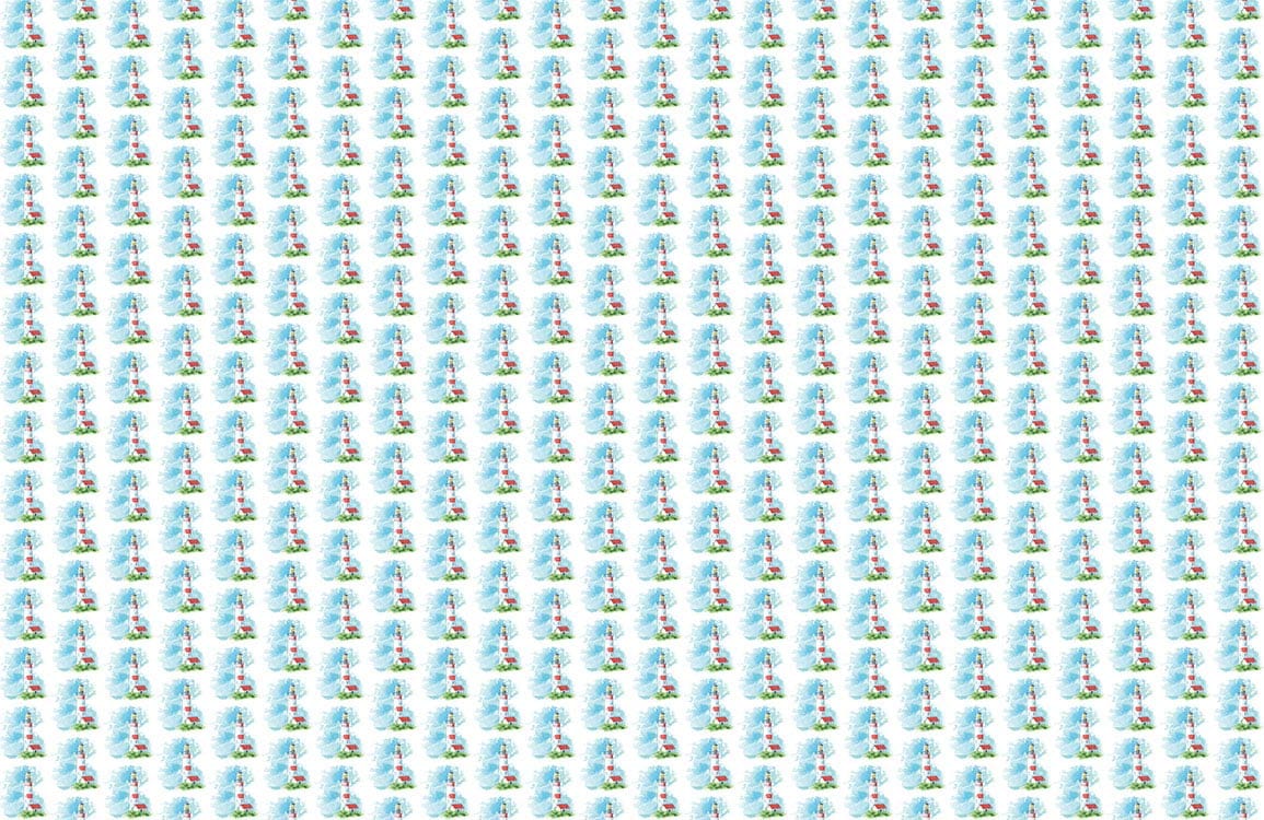 repeating lighthouse patterns on blue wallpaper