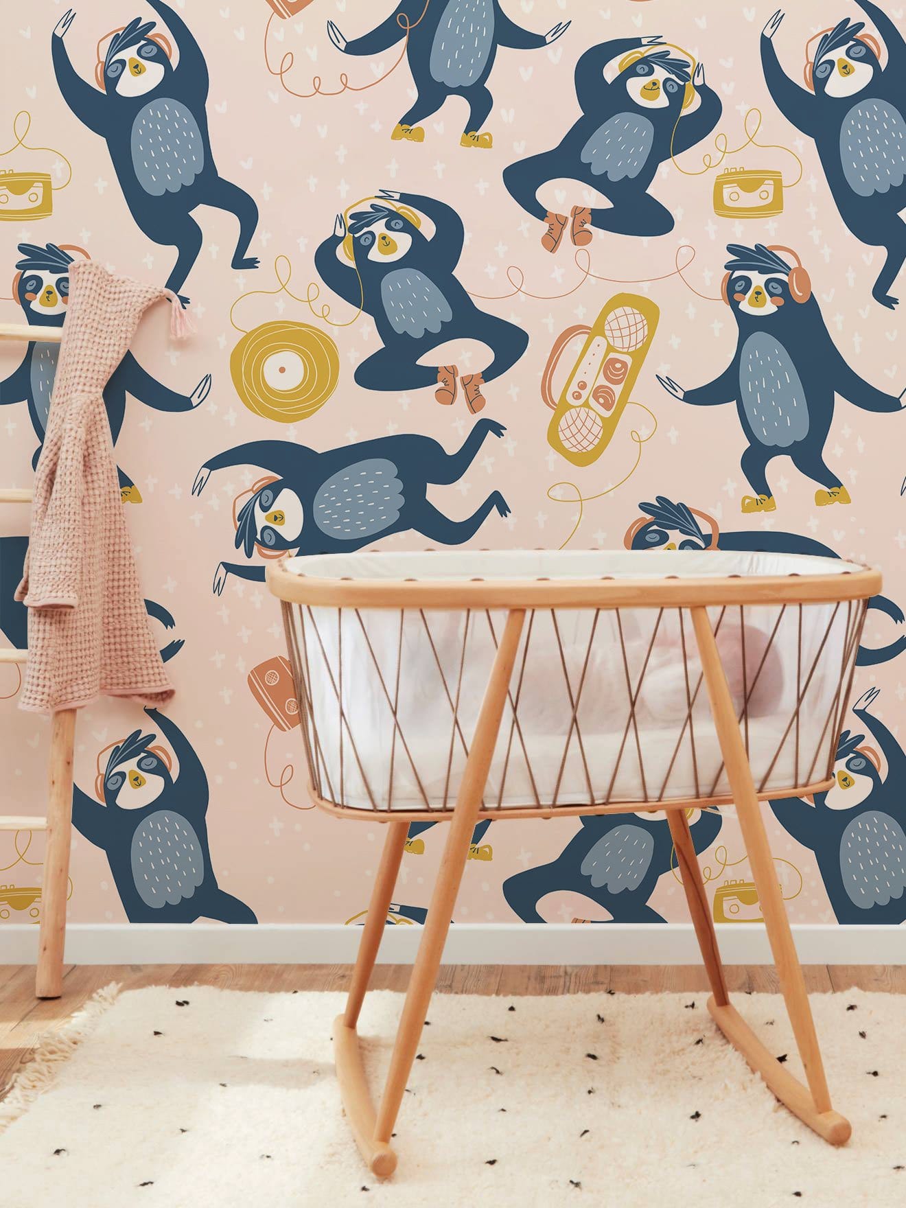 Playful Music-Loving Lemurs Mural Wallpaper in nursery