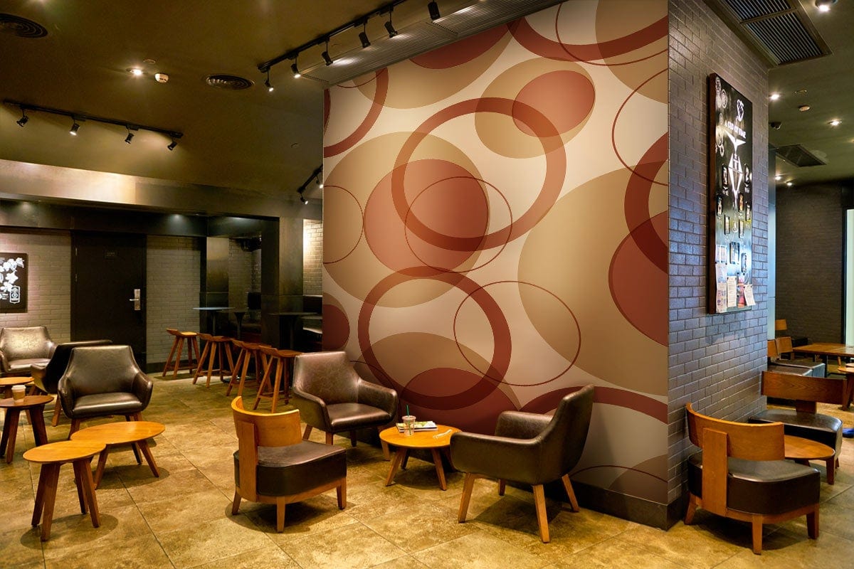 Retro Geometric Circle Pattern Mural Wallpaper in restaurant setting
