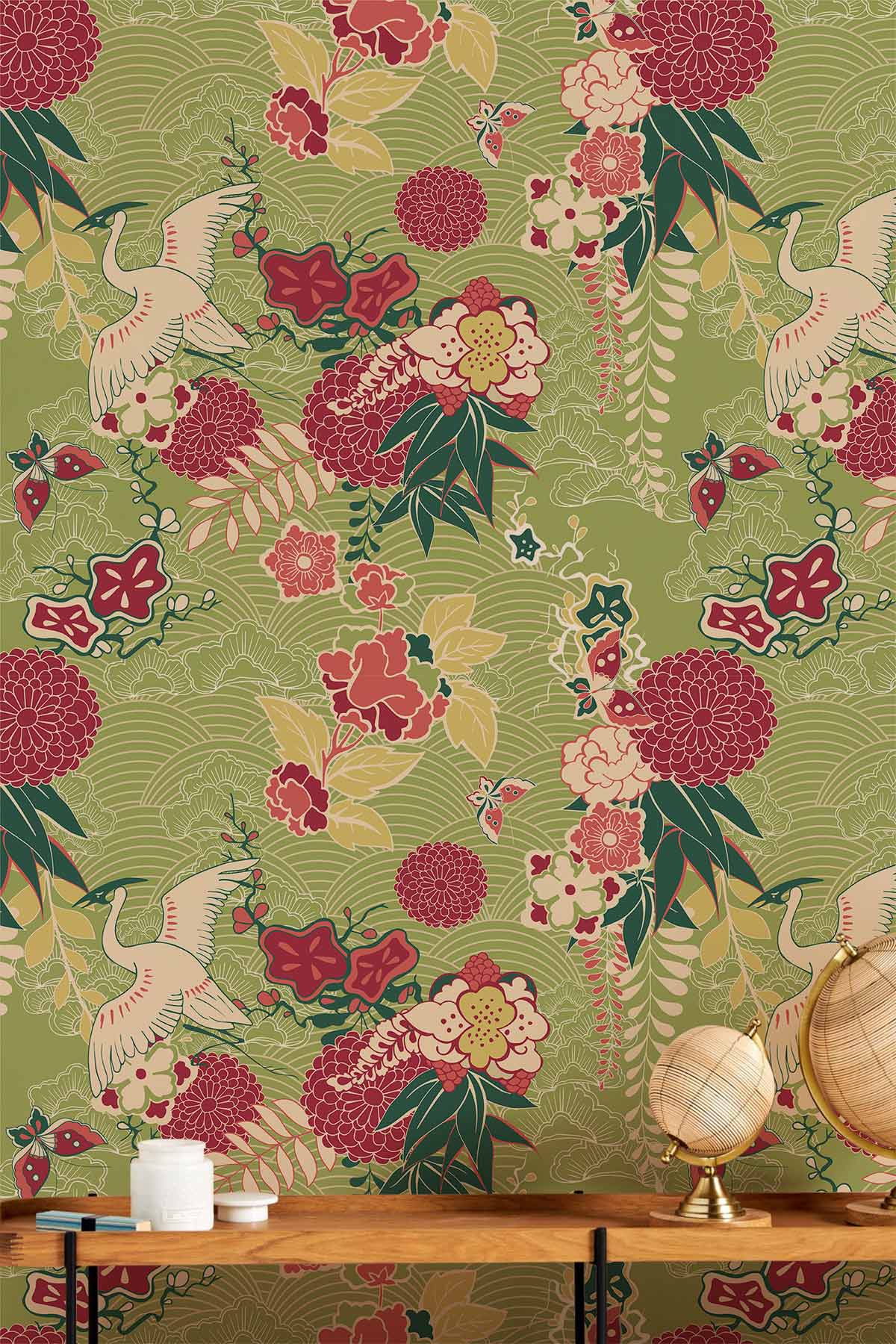 Retro Flowers&Birds Wallpaper Mural Art Design