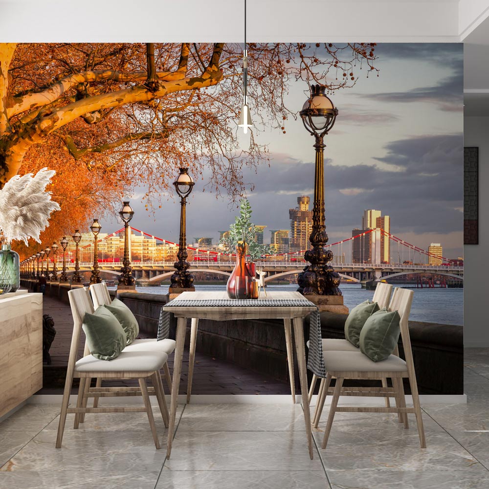peaceful riverside path wallpaper mural decoration design