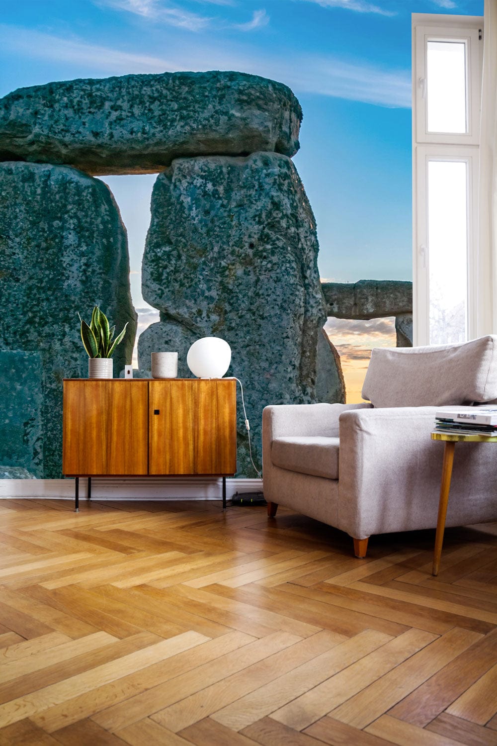 rock landscape wallpaper mural hallway interior design