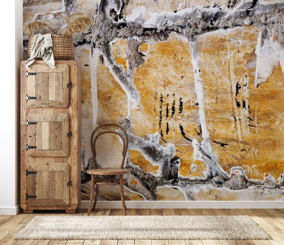 rock scratch wallpaper mural hallway design