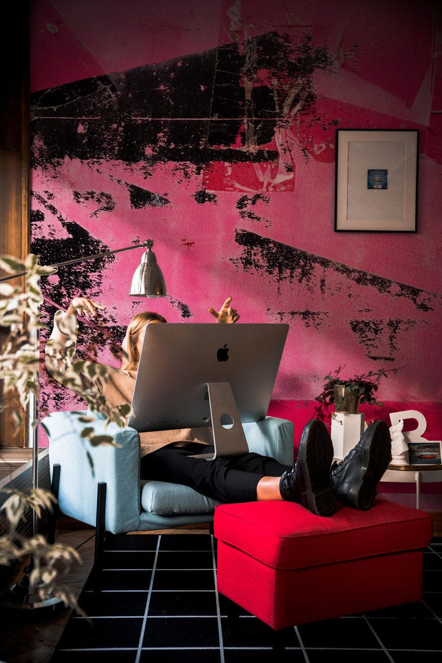 Rose-colored Wall Paper Mural Artwork for the Office's Decoration