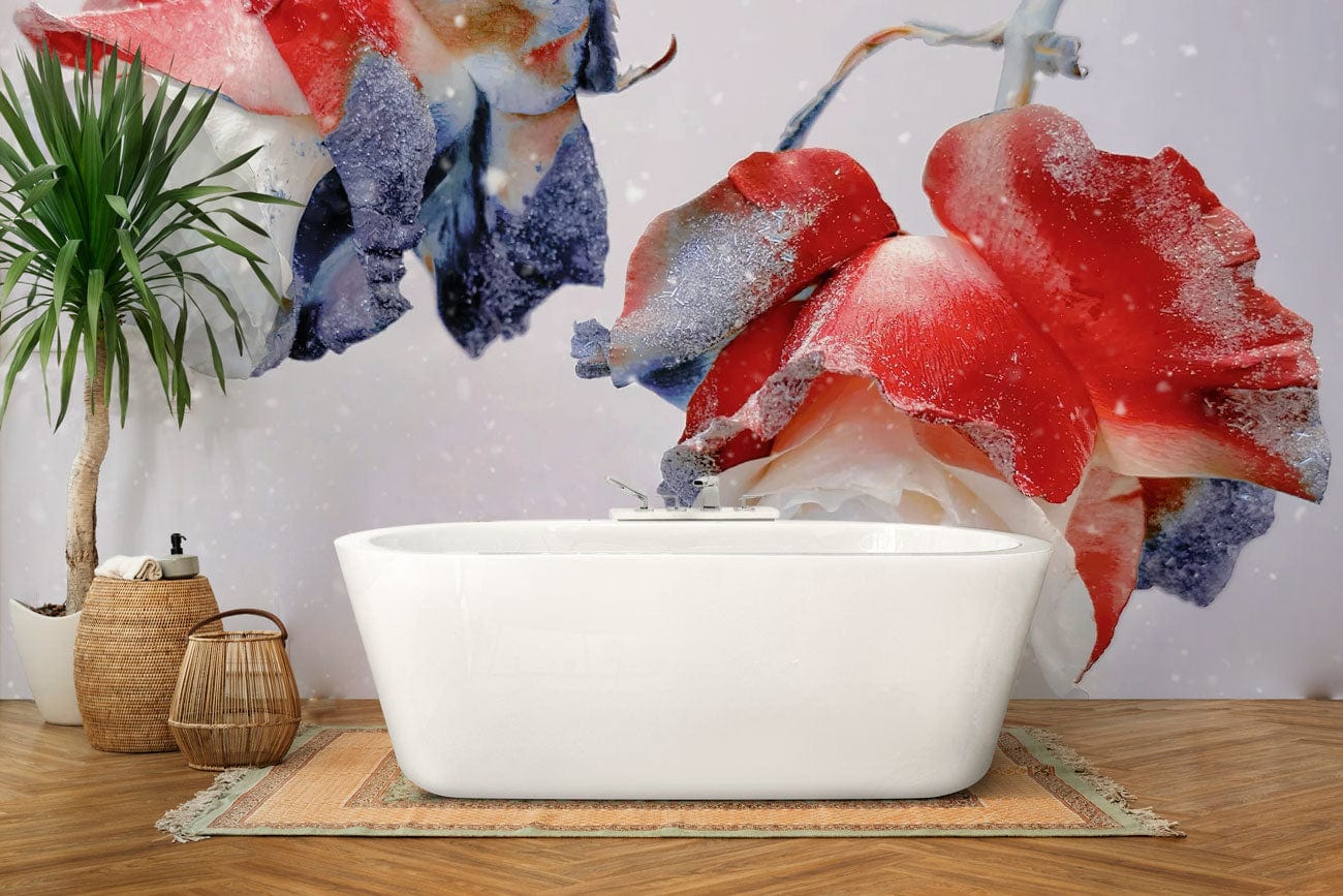 winter roses wall mural bathroom design idea