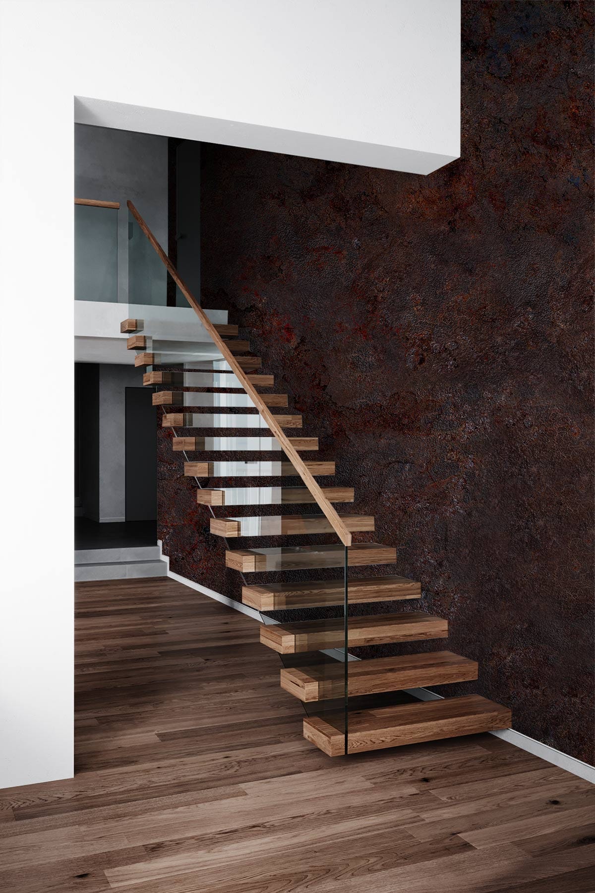 Rustic Burnt Sienna Textured Mural Wallpaper in entryway