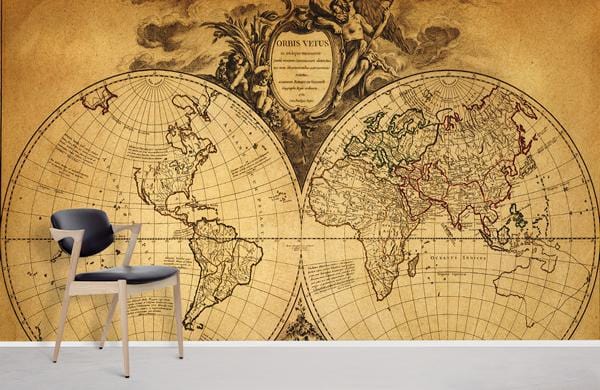 Antique Nautical Map Mural Wallpaper in office