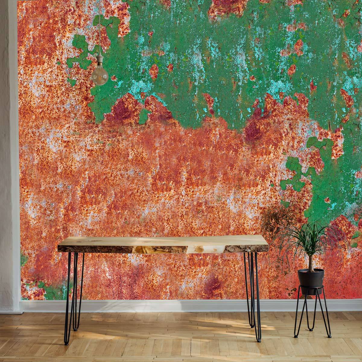 Rustic Orange Teal Weathered Mural Wallpaper