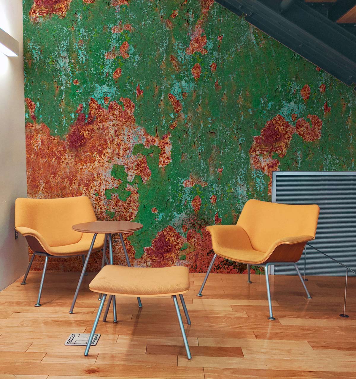 Rustic Orange Teal Weathered Mural Wallpaper in lounge
