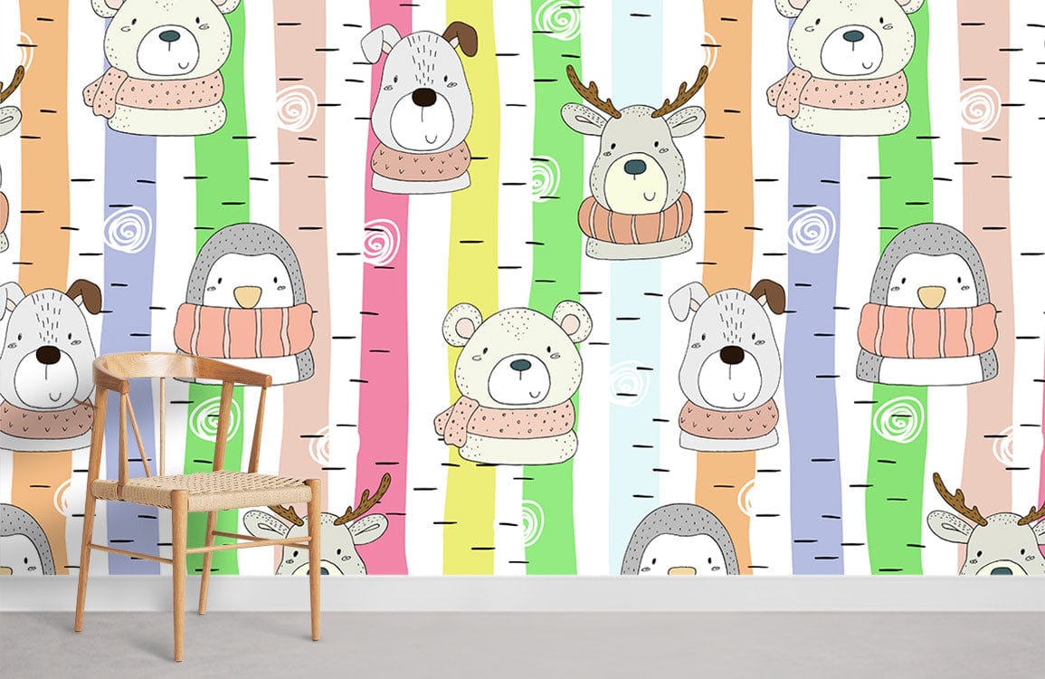 Colorful Cartoon Animal Pattern Wallpaper Room Decoration Idea