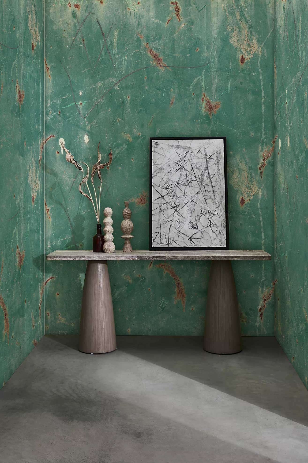 Emerald Green Rustic Metal Mural Wallpaper
