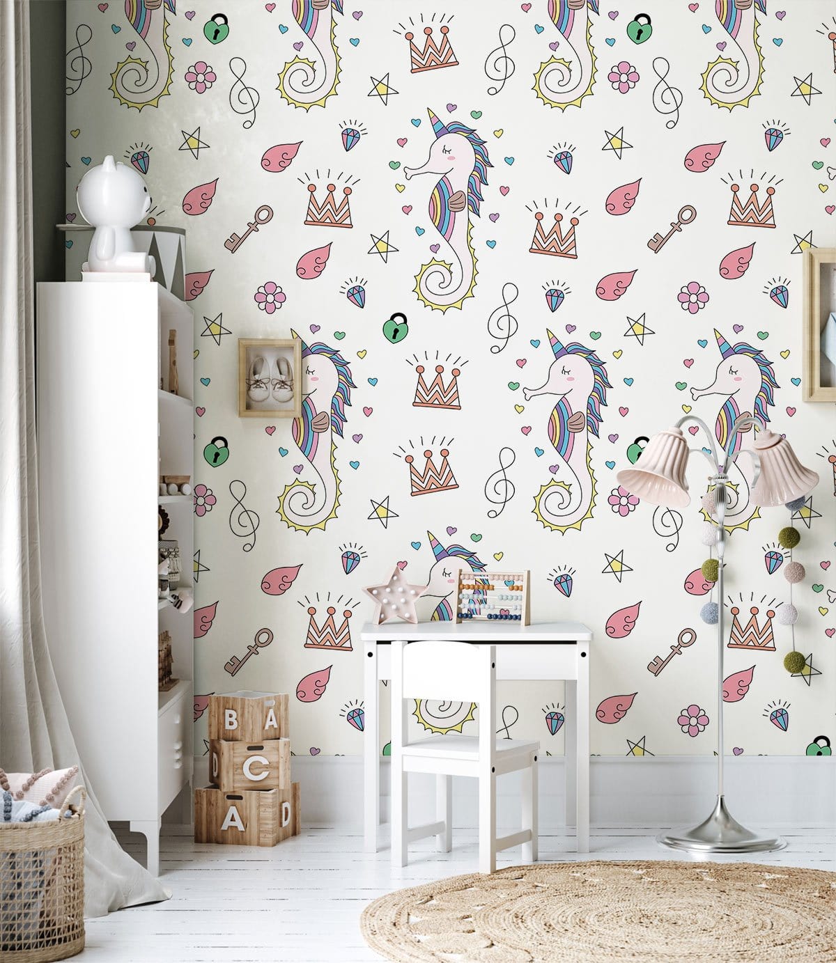 Enchanting Unicorn Princess Mural Wallpaper in child's room