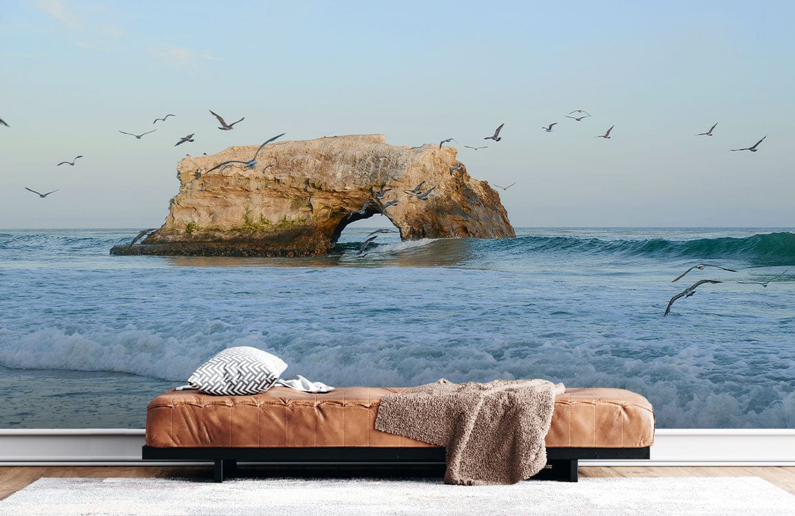 seagull and rock landscape wallpaper mural hallway decor