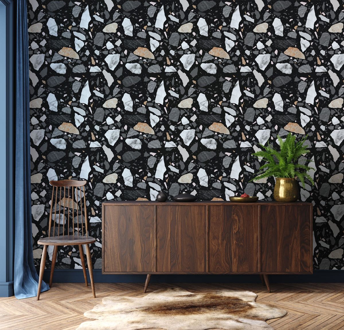 Wallpaper Mural with a Seamless Terrazzo Marble Pattern for the Hallway Decor