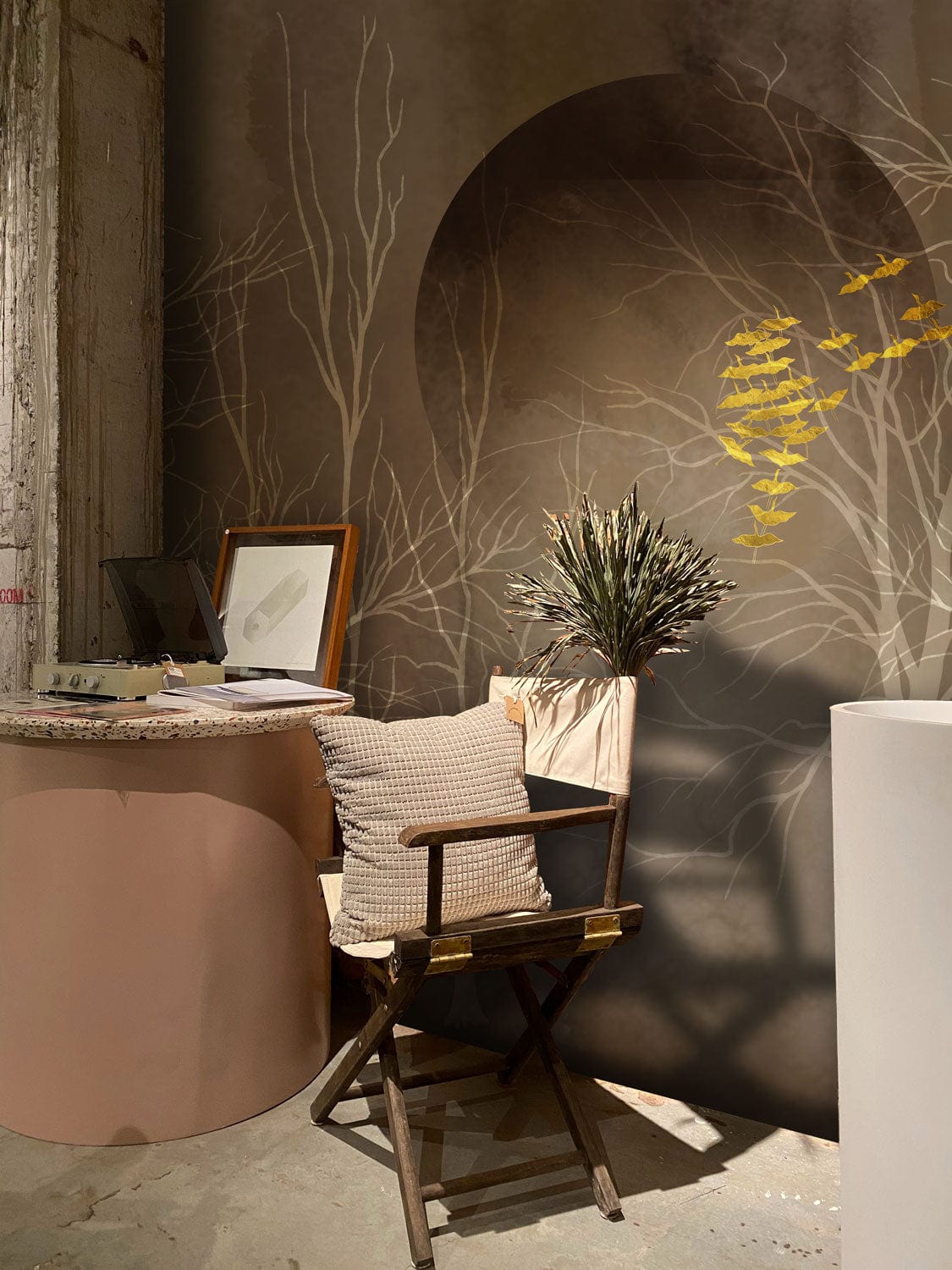 Mystic Forest Gold Leaf Mural Wallpaper in office