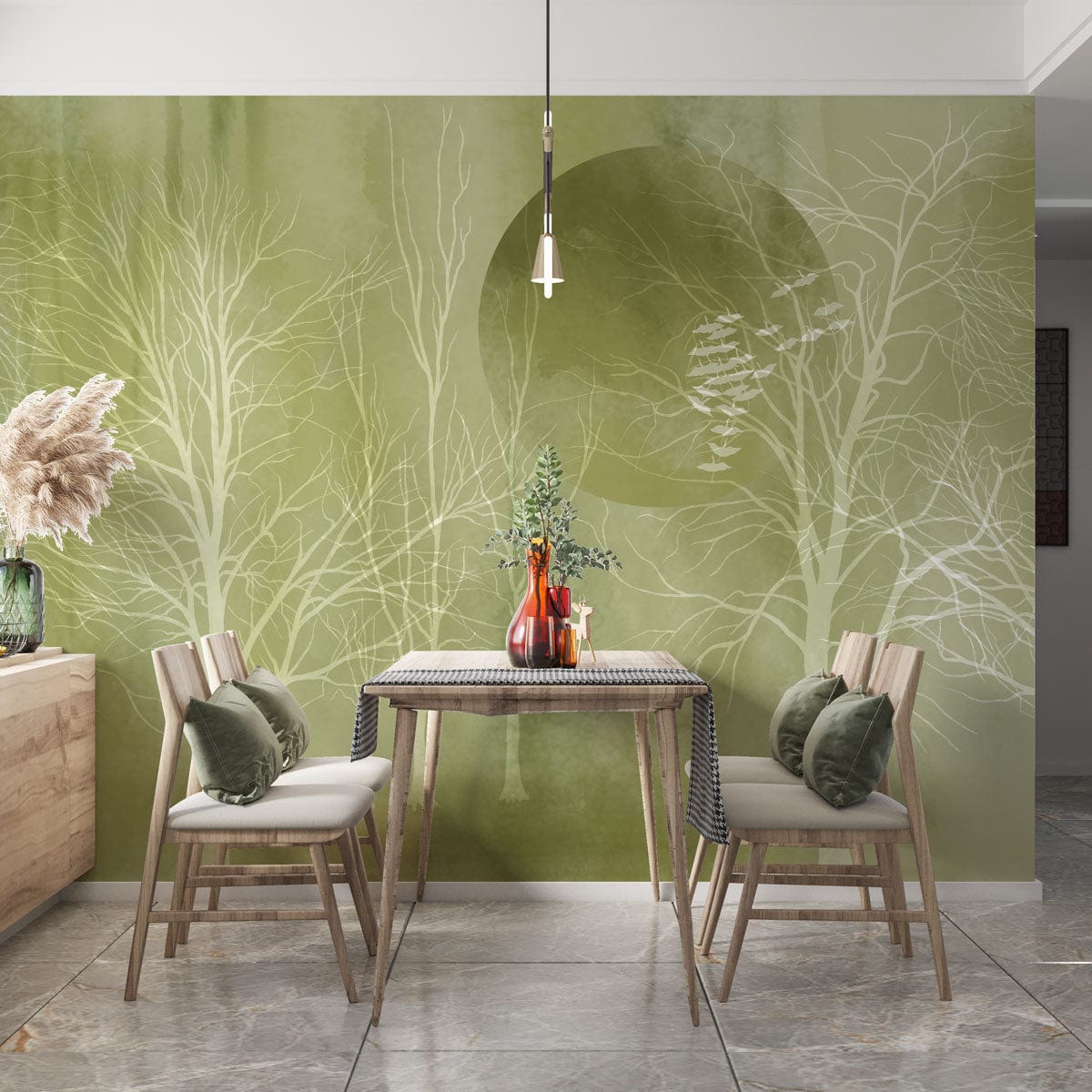 Mystical Forest Watercolor Mural Wallpaper in dining room