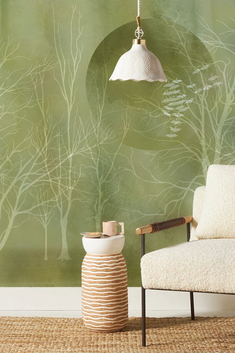 Mystical Forest Watercolor Mural Wallpaper in living room
