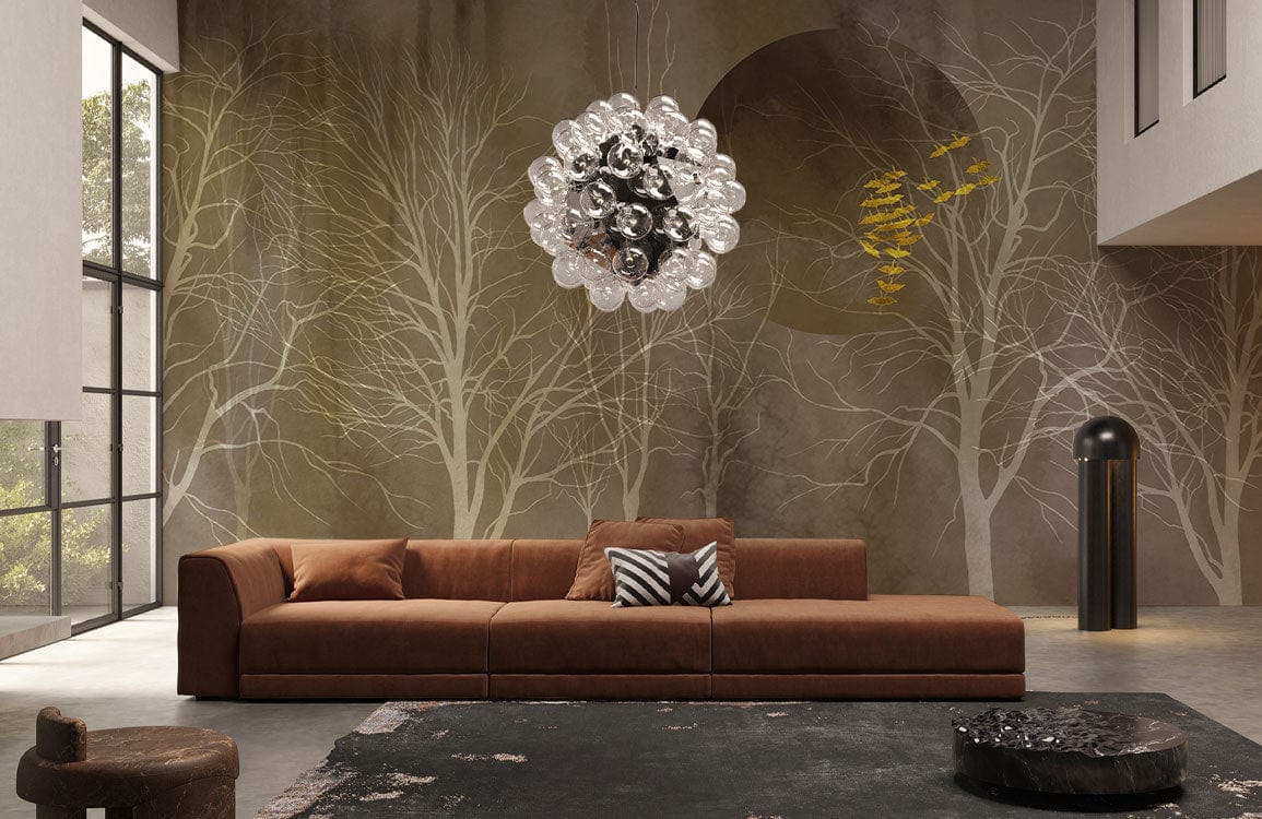 Mystic Forest Gold Leaf Mural Wallpaper in living room