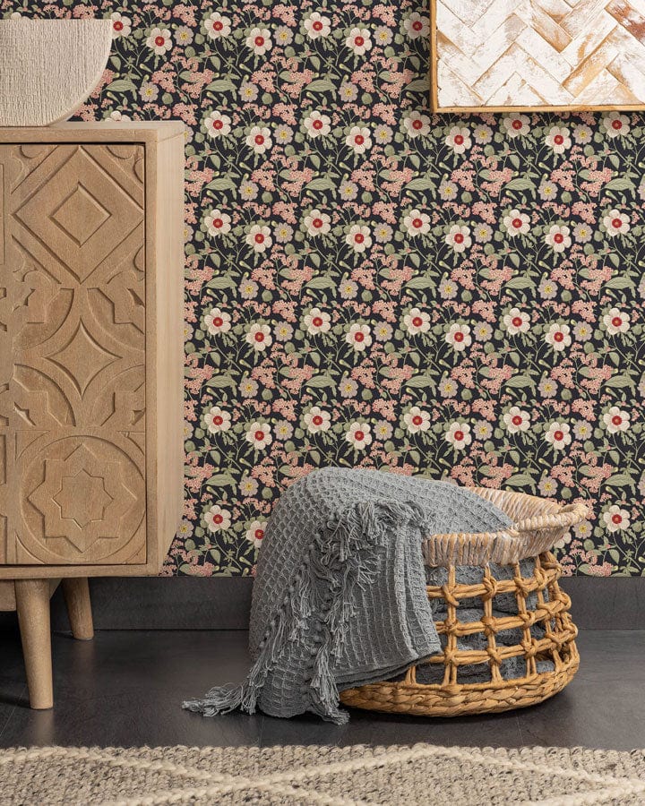 Wallpaper mural with Shattered Wild Flowers, Suitable for Use as Bathroom Decoration