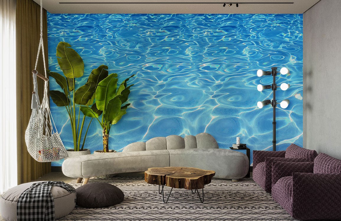blue water wave wallpaper mural living room design