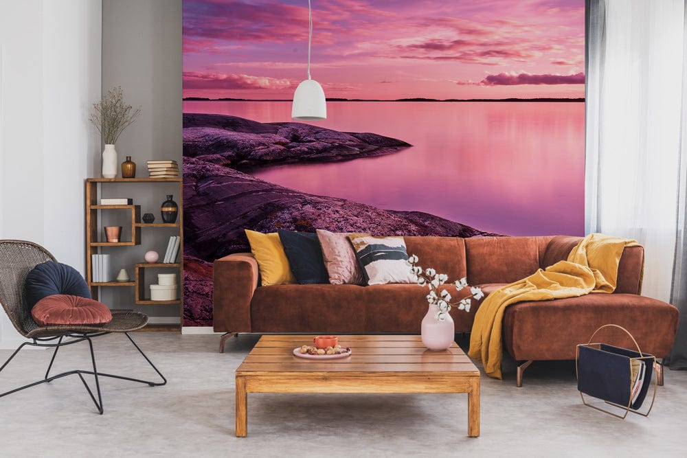 peaceful pink lake sunset cloud wall mural art