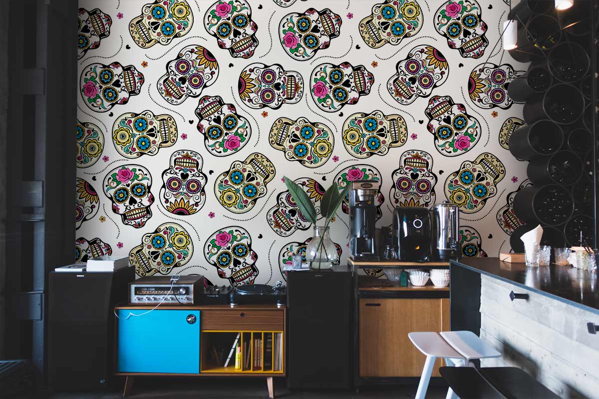 Colourful Skeleton Pattern Custom Wallpaper Design
