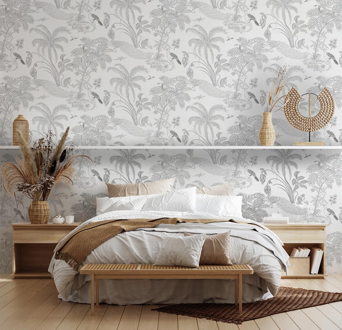 Tropical Jungle Animal Print Wallpaper in bedroom